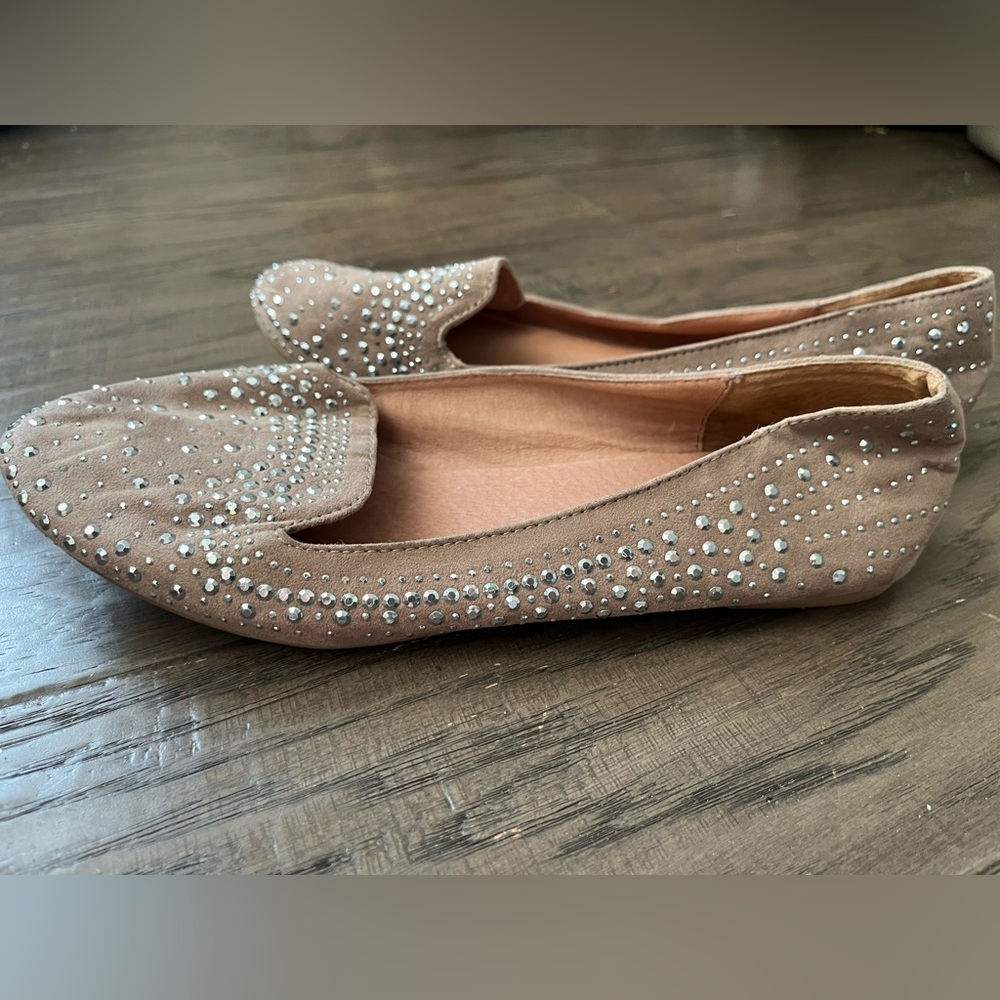 Aldo Taupe Suede Studded Slip-On Loafers - Picture 5 of 9